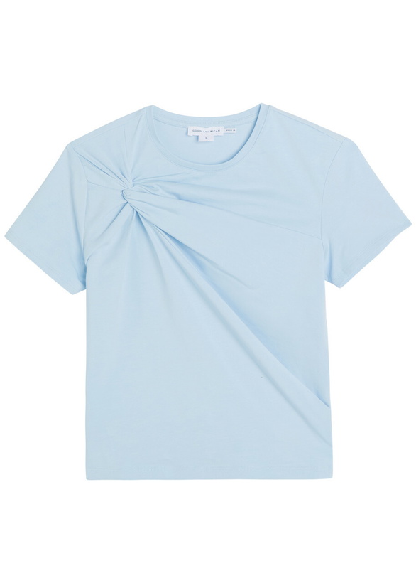 Photo: Good American Twist-effect Stretch-cotton T-shirt Light Blue