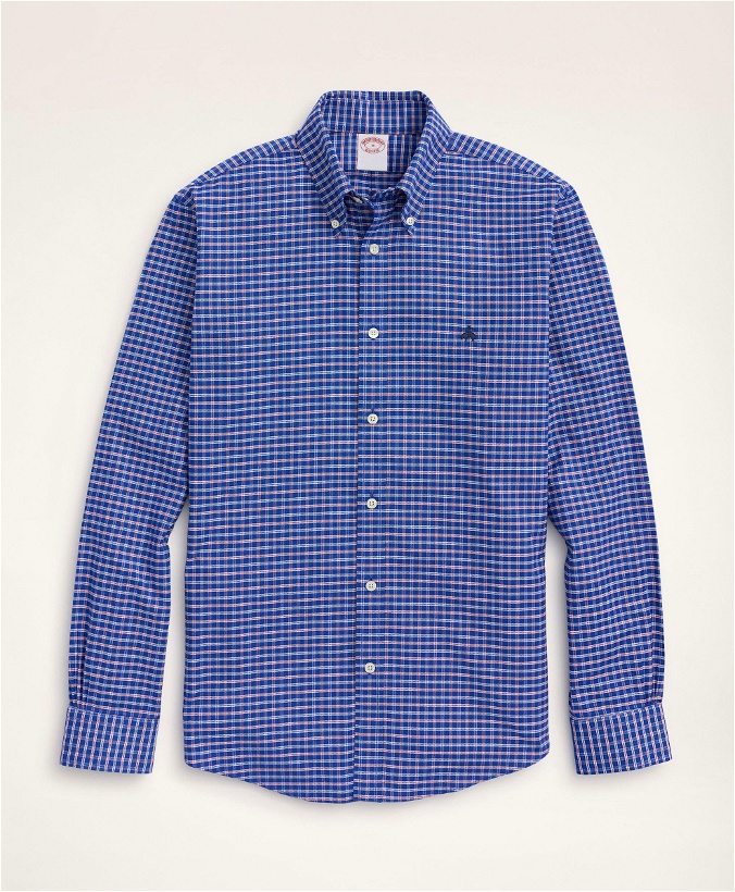 Photo: Brooks Brothers Men's Madison Relaxed-Fit Sport Shirt, Non-Iron Oxford Button-Down Collar Ground Check | Bright Blue