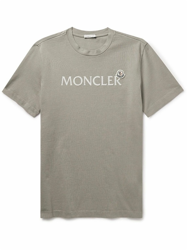 Photo: Moncler - Logo-Flocked Appliquéd Cotton-Jersey T-Shirt - Brown