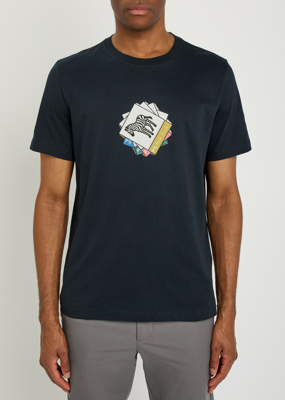 PS Paul Smith Zebra Printed Cotton T-shirt Navy