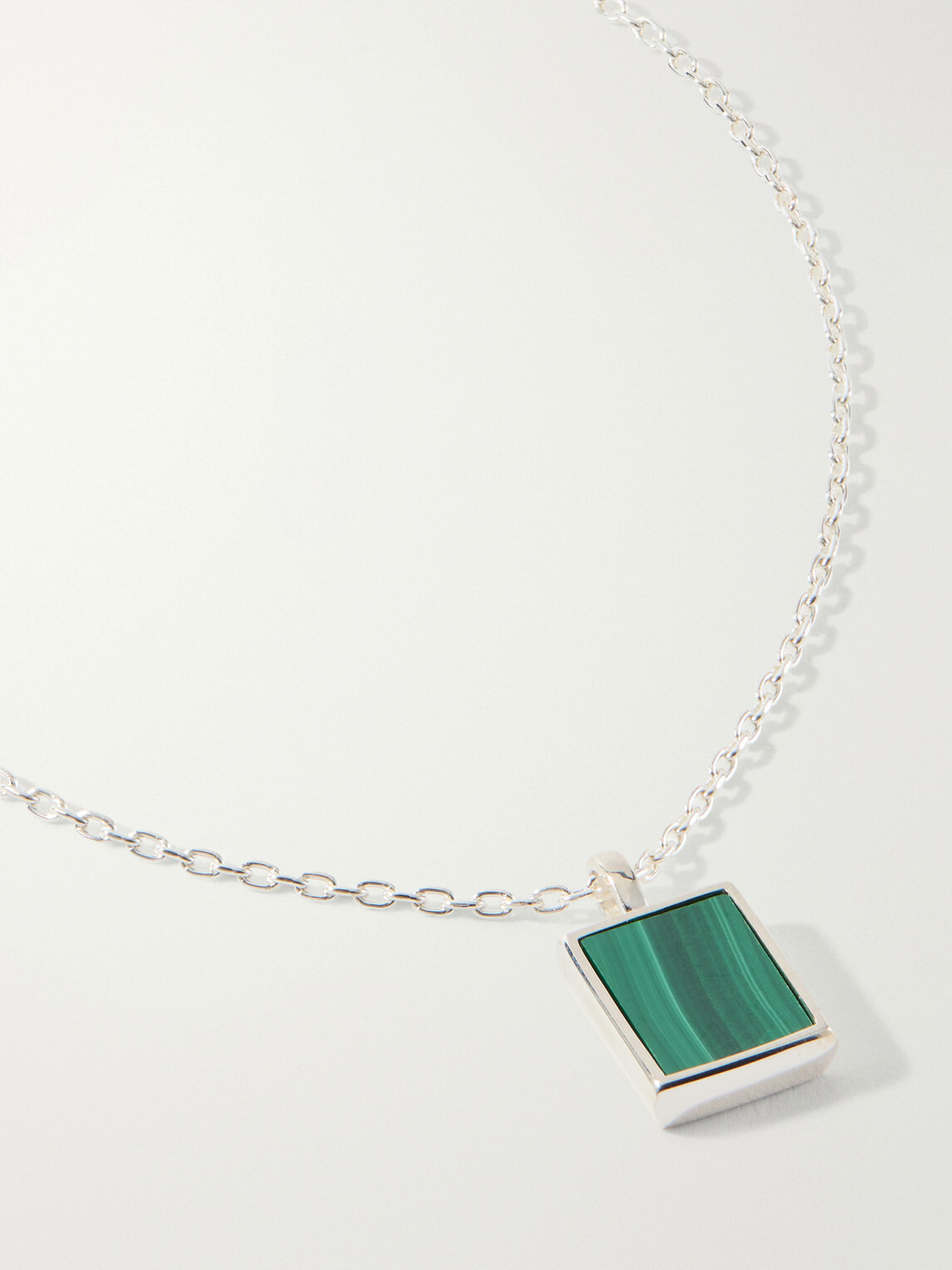 Mikia - Rectangle Sterling Silver Malachite Necklace