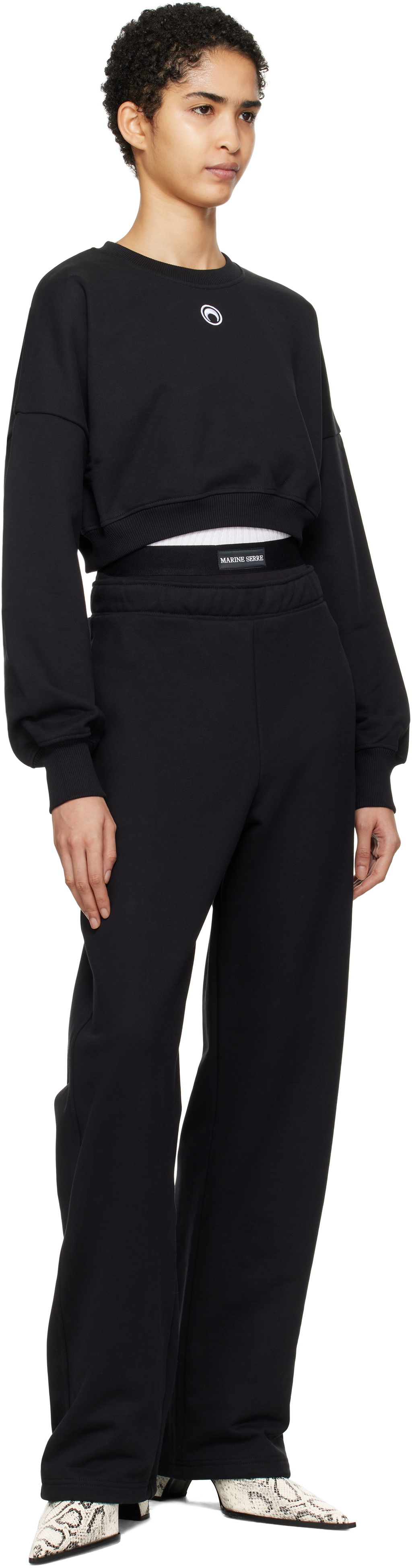 Marine Serre Black Moon Logo Fleece Cropped Sweatshirt Marine Serre