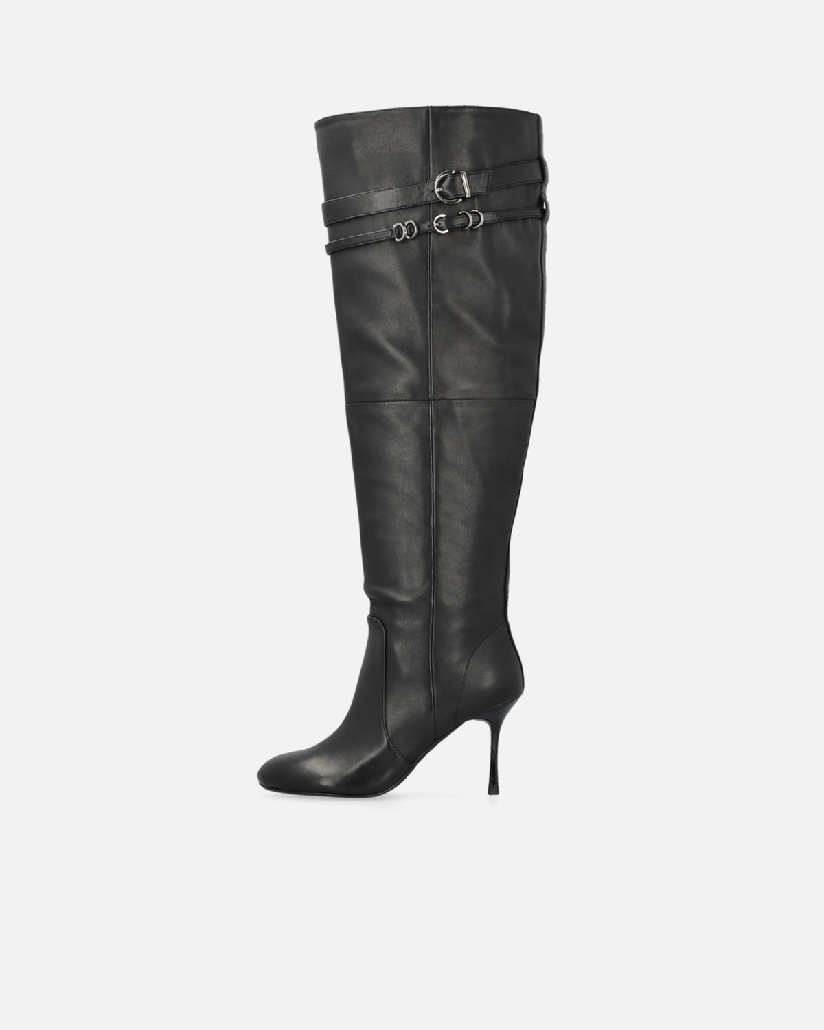 Pinko Knee High Nappa Leather Boots With Heel And Strap Limo Black