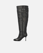 Pinko Knee High Nappa Leather Boots With Heel And Strap Limo Black