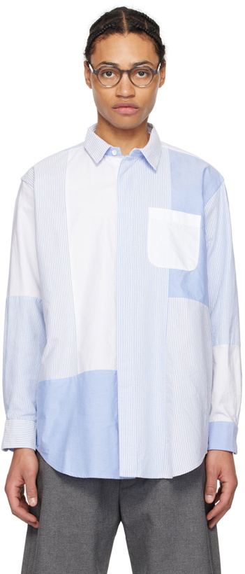 Photo: Engineered Garments White & Blue Patchwork Shirt
