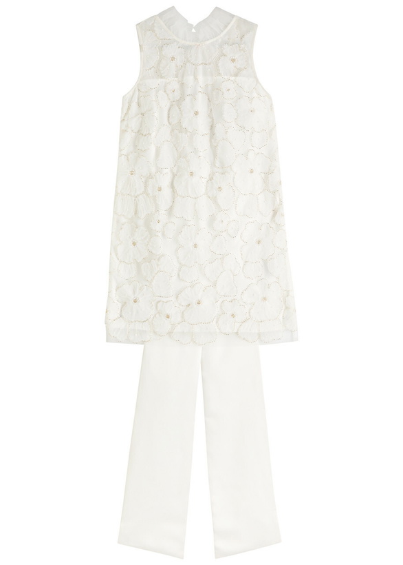 Photo: Self-portrait Floral-embellished Tulle Mini Dress White
