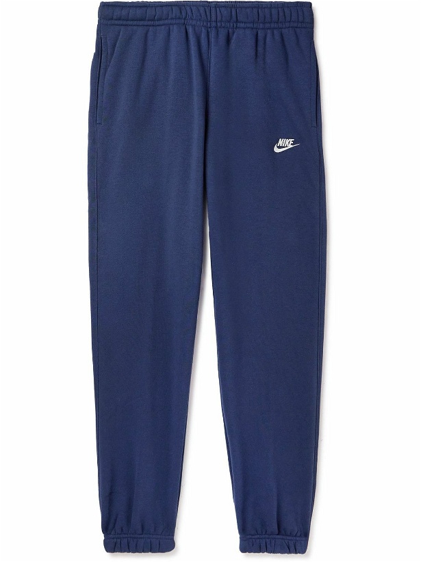 Photo: Nike - Sportswear Club Tapered Logo-Embroidered Cotton-Blend Jersey Sweatpants - Blue