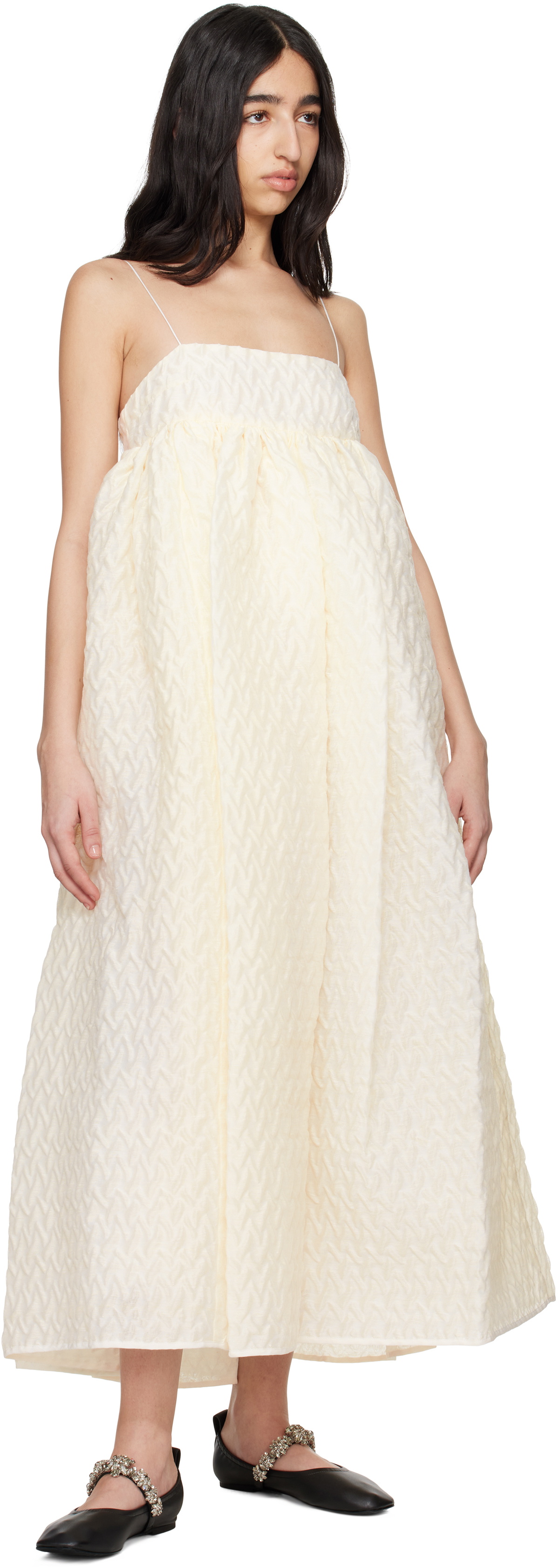 Cecilie Bahnsen White Beth Midi Dress