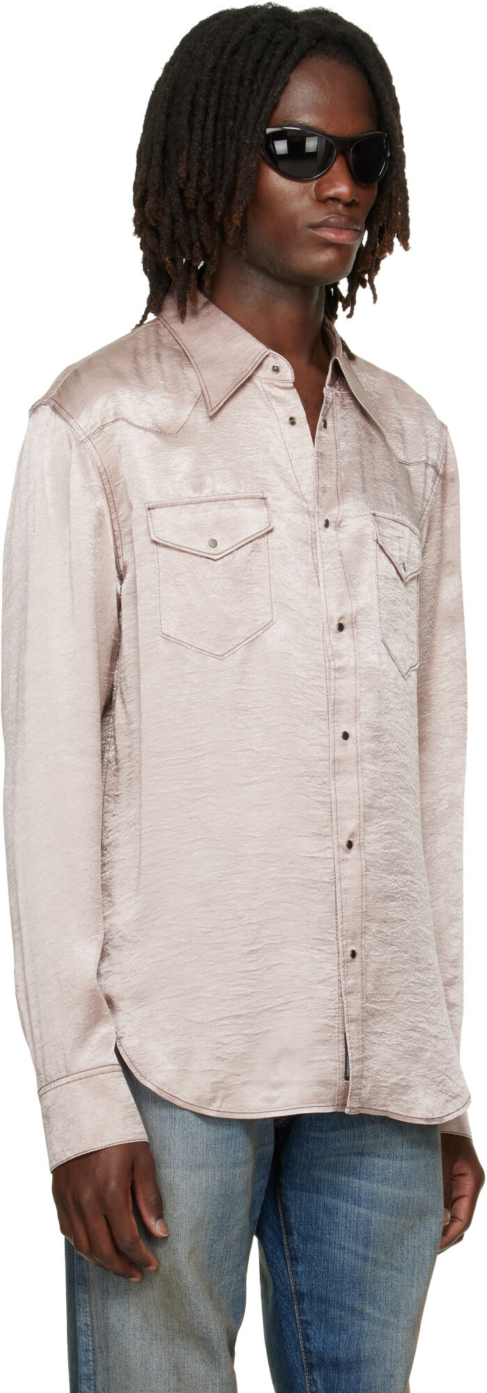 Acne Studios Pink Textured Satin Button-Up Shirt