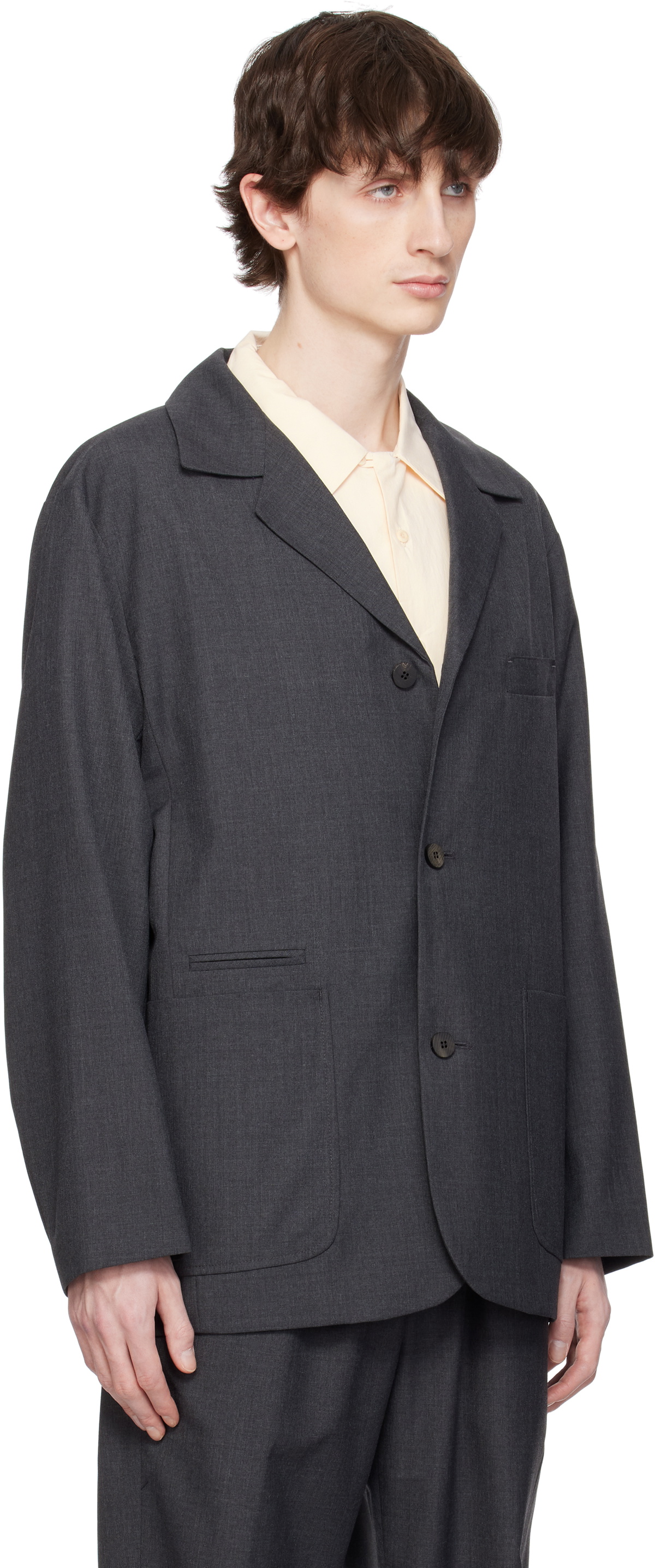DOCUMENT Gray English Wool 3 Button Blazer