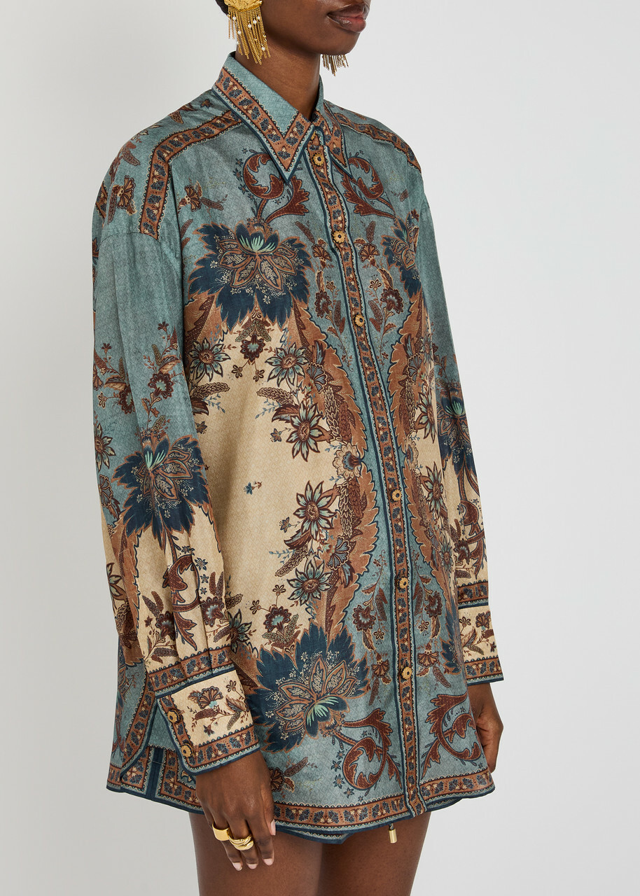 花柄【ZIMMERMANN】Ascension マンスタイル シャツ&ショーツ Ascension Manstyle Shirt Blue/Cream Indienne Floral Online