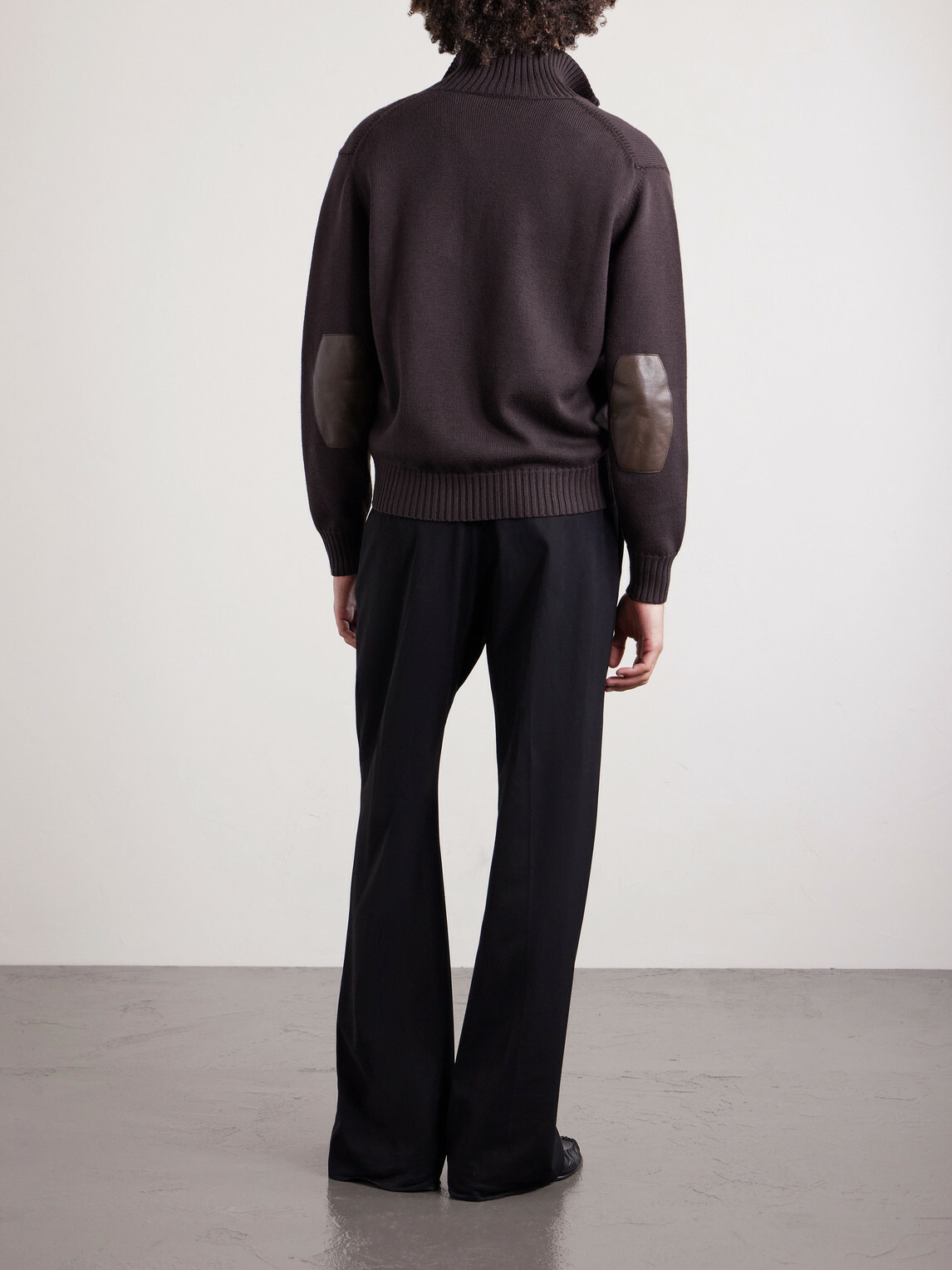 TOM FORD - Leather-Trimmed Merino Wool Cardigan - Brown