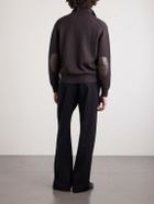 TOM FORD - Leather-Trimmed Merino Wool Cardigan - Brown