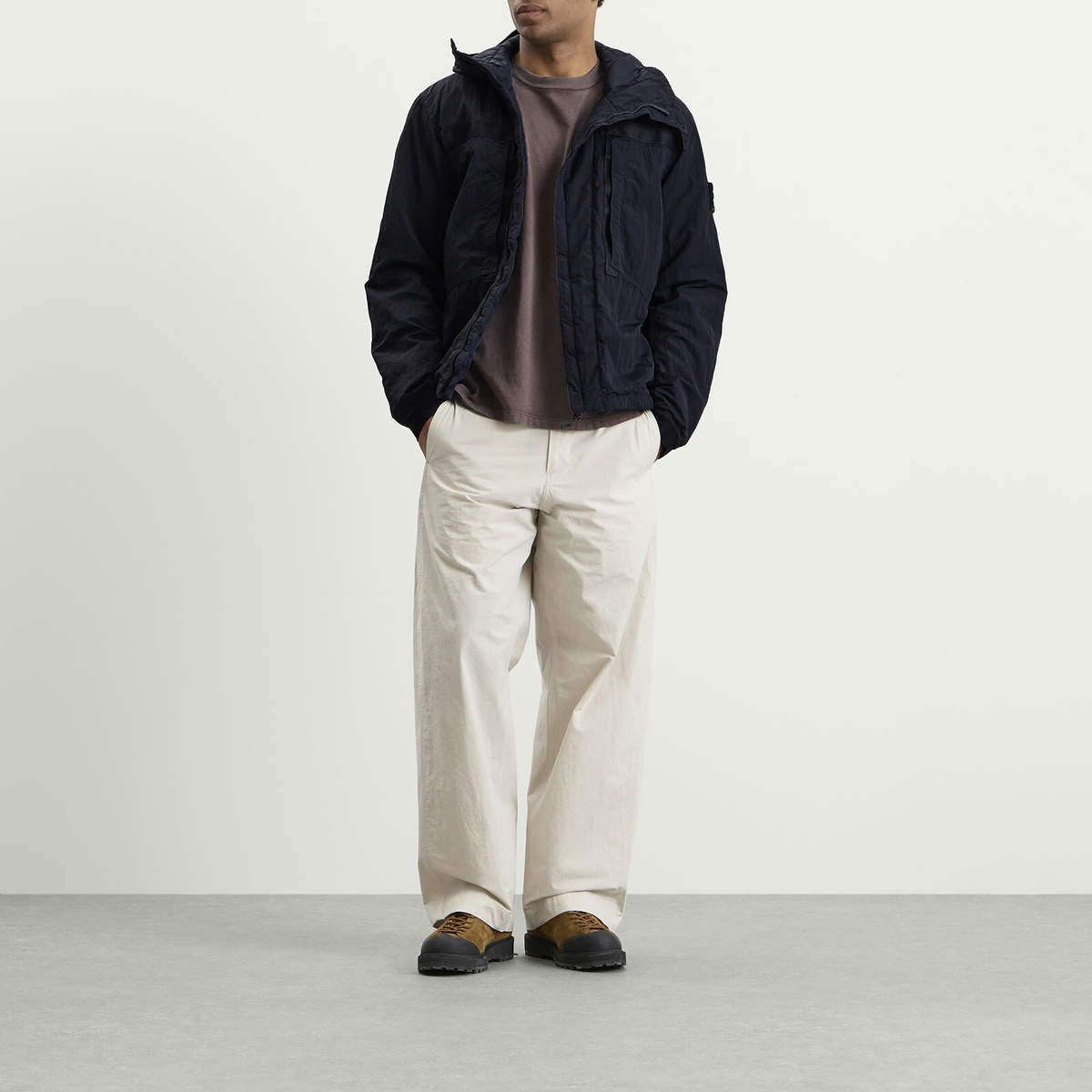 Stone Island Men's Warp Rib Nylon-TC Hooded Jacket in Navy Blue