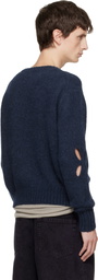 Stefan Cooke Navy Slashed Shaggy Sweater