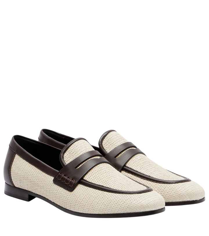 Photo: Brunello Cucinelli Woven leather-trimmed penny loafers