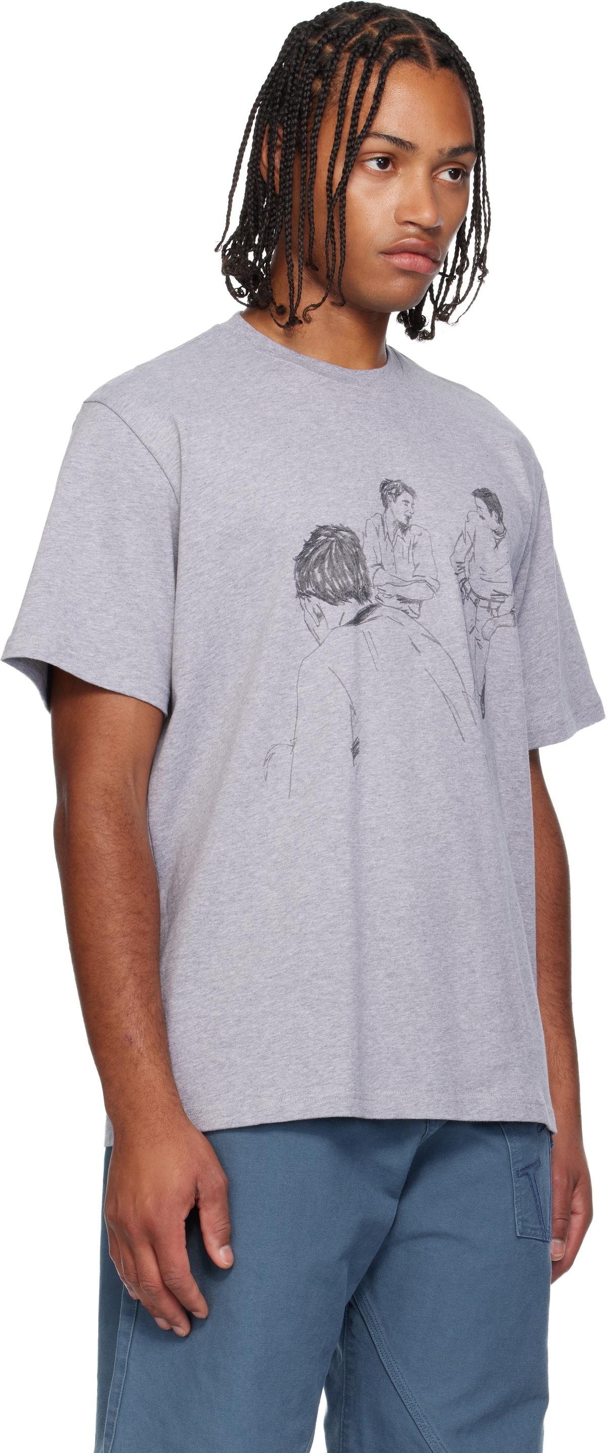 JW Anderson Gray Cafe Scene Printed T-shirt