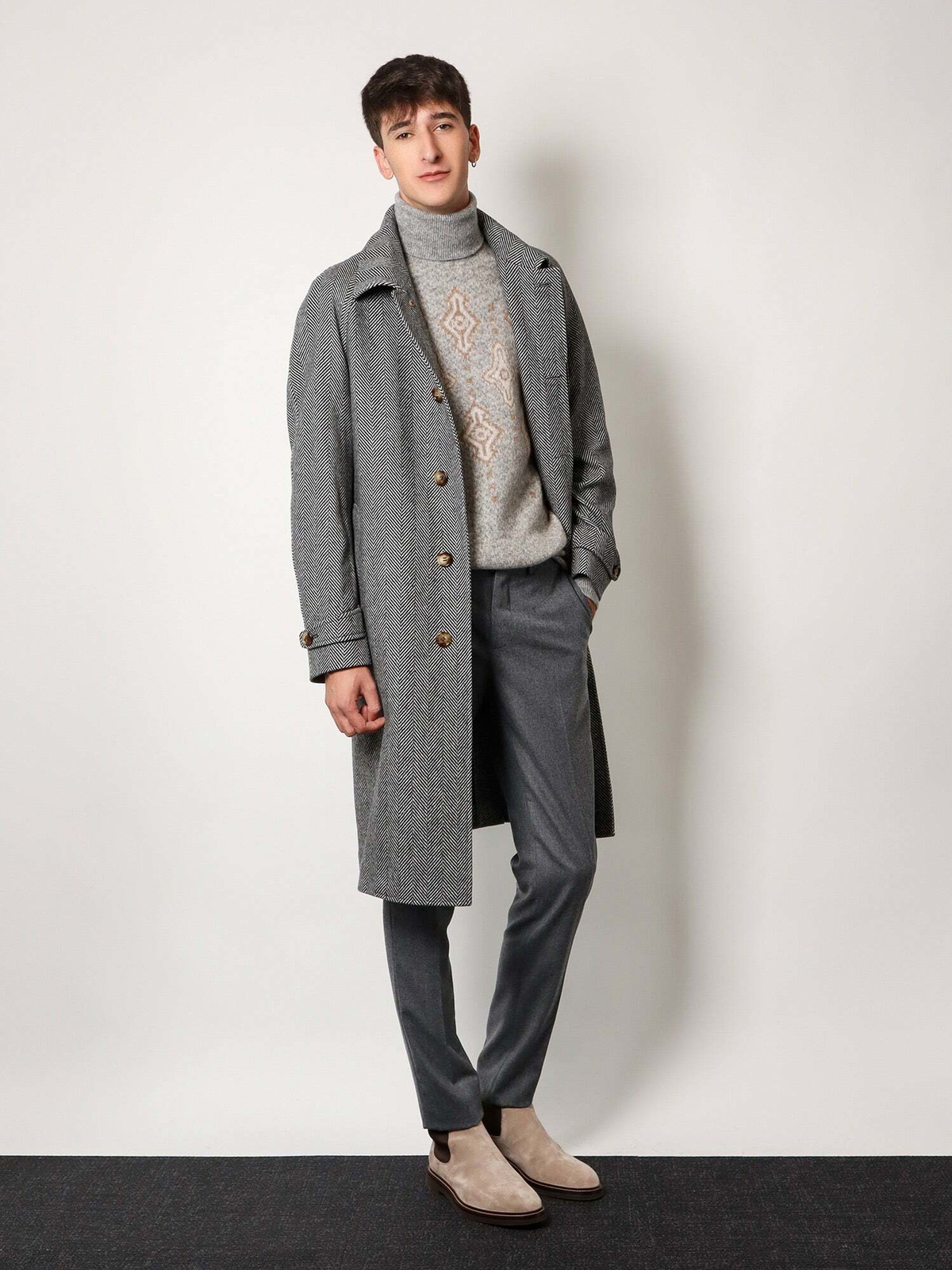 BRUNELLO CUCINELLI ダークグレー ピーコート Virgin wool flannel down coat for Woman in Dark Grey | Brunello