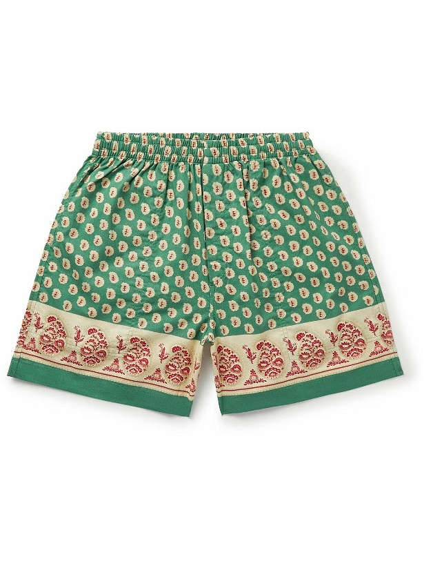Photo: BODE - Straight-Leg Pleated Printed Cotton Shorts - Green