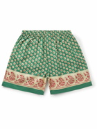 BODE - Straight-Leg Pleated Printed Cotton Shorts - Green
