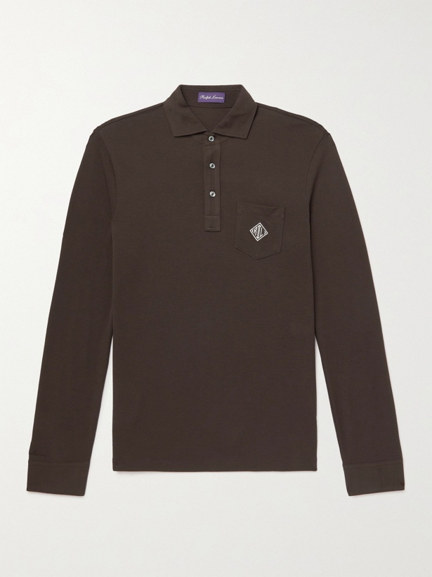 Photo: Ralph Lauren Purple Label - Logo-Embroidered Cotton-Piqué Polo Shirt - Brown