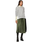 Sacai Khaki and Navy Wool Pleated Skirt