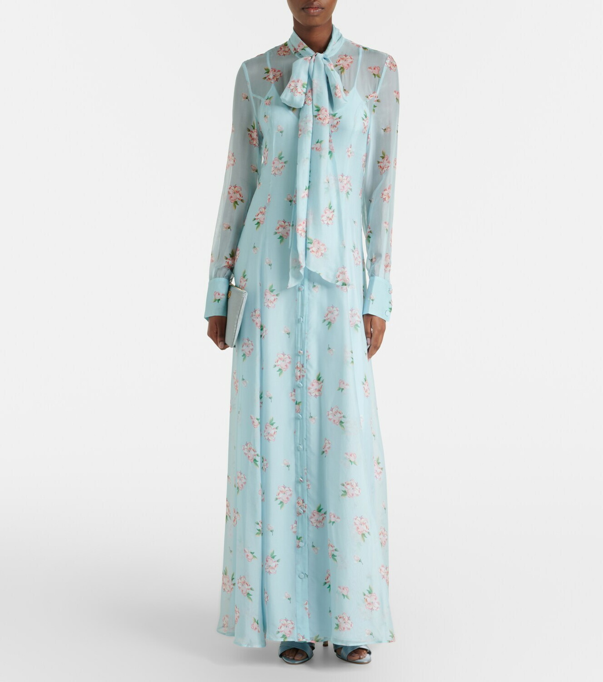 Leo Lin Lilith bow-detail floral chiffon maxi dress