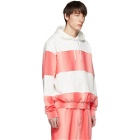 Feng Chen Wang White and Pink Contrast Striped Hoodie