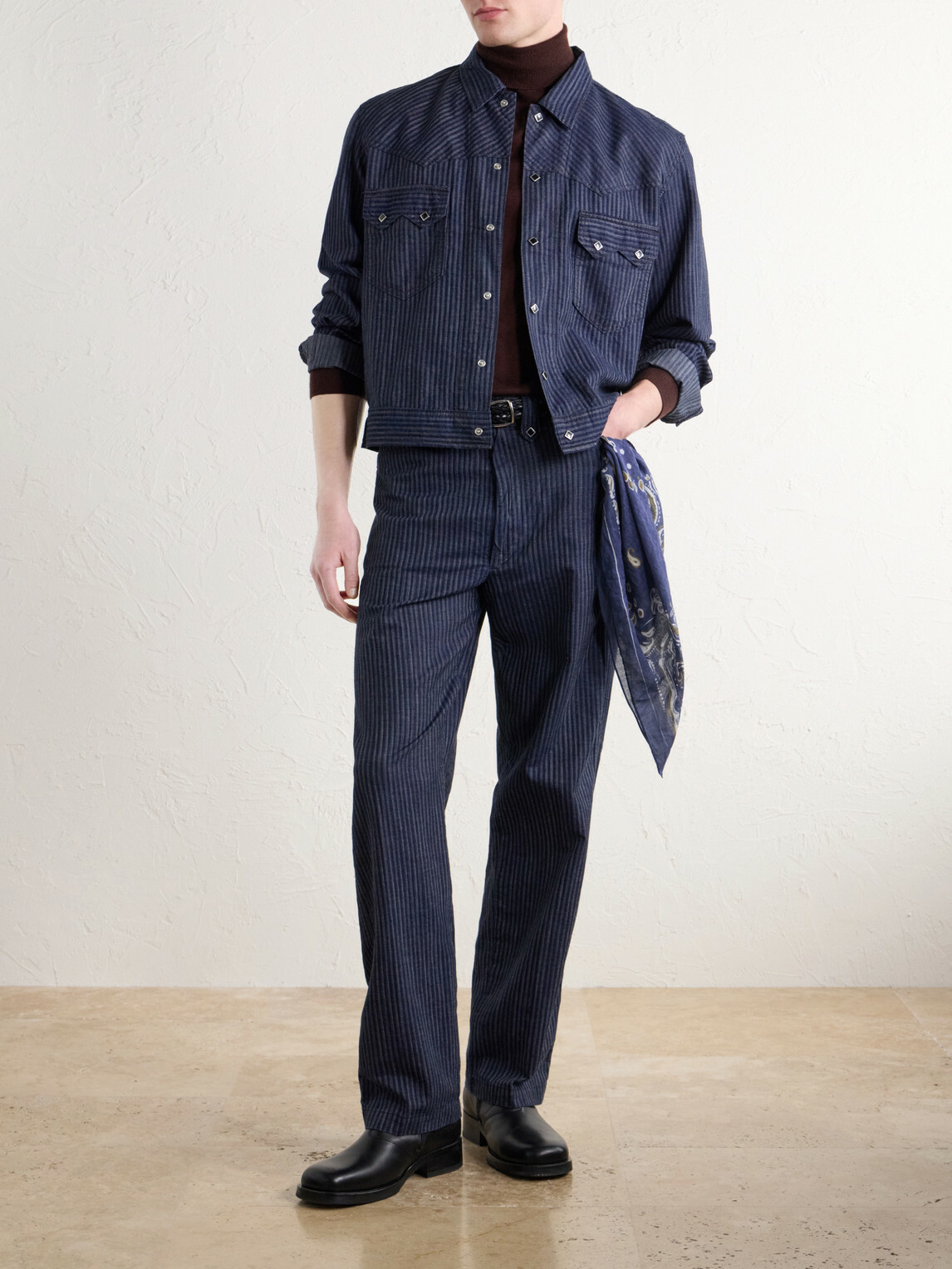 RRL - Straight-Leg Striped Cotton-Jacquard Broken-Twill Trousers - Blue