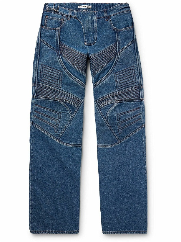 Photo: Acne Studios - Straight-Leg Panelled Embroidered Padded Jeans - Blue