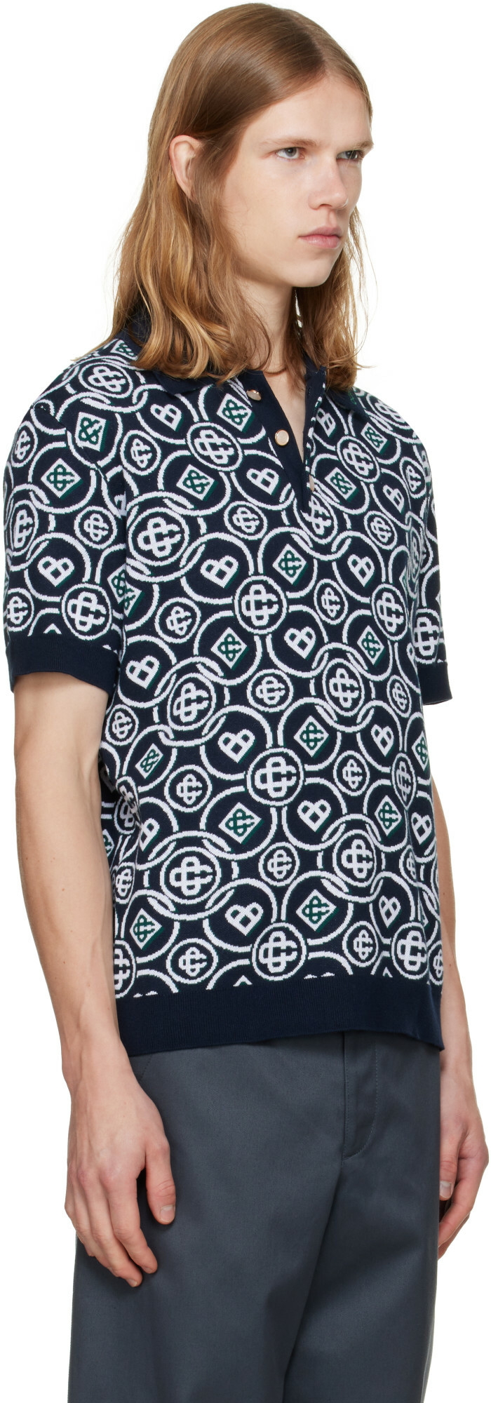 Casablanca Black Icon Monogram Short Sleeve Polo