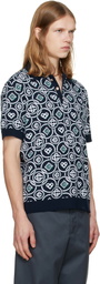 Casablanca Black Icon Monogram Short Sleeve Polo