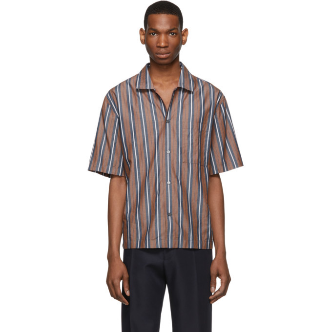 Photo: Boss Blue and Brown Striped Relaxed-Fit Shirt