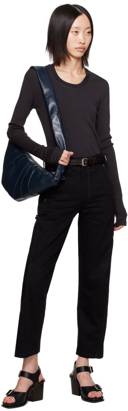 Navy Croissant medium leather shoulder bag