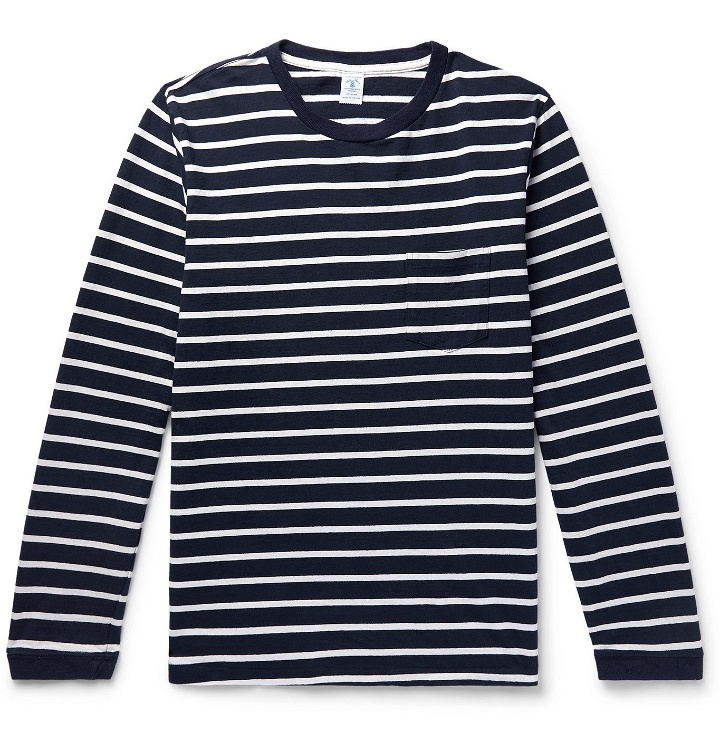 Photo: Velva Sheen - Striped Cotton-Jersey T-Shirt - Blue
