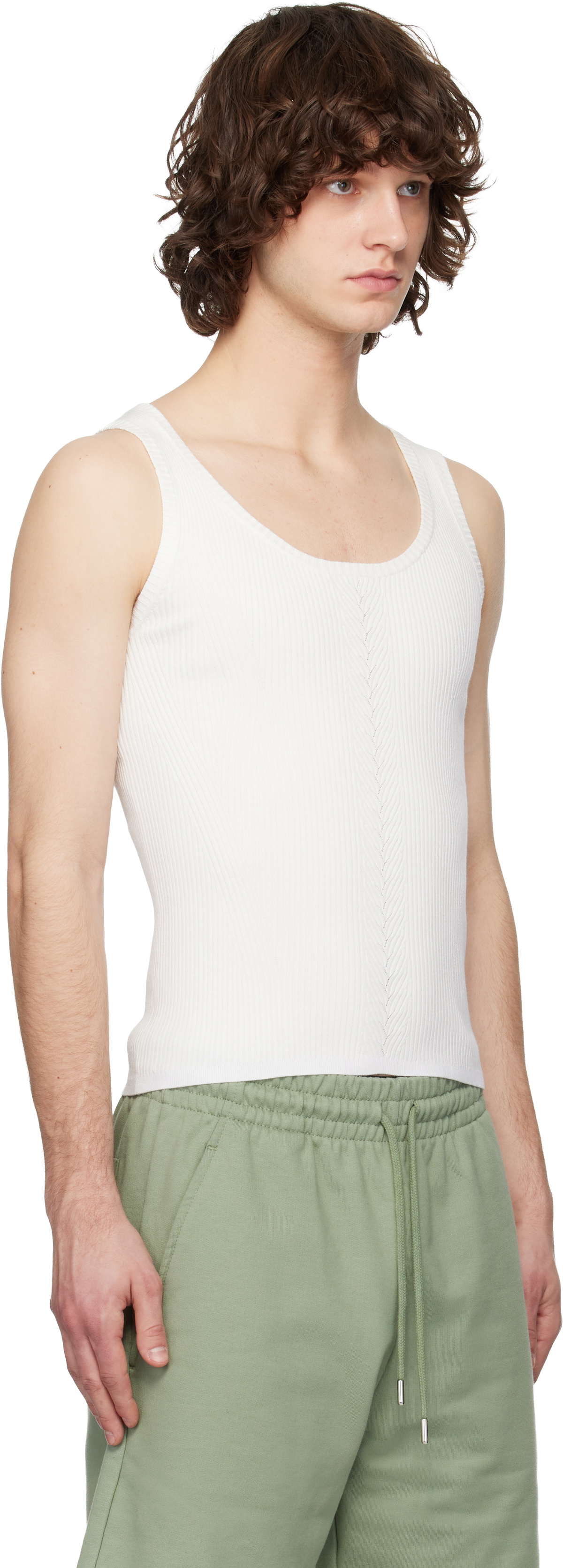 Dries Van Noten White Rib Knit Tank Top