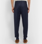 Brunello Cucinelli - Cropped Tapered Pleated Pinstriped Wool Trousers - Blue