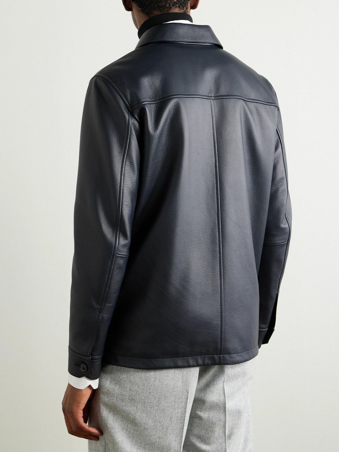 Brioni - Padded Leather Jacket - Blue