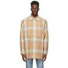 Solid Homme Beige and Blue Plaid Shirt