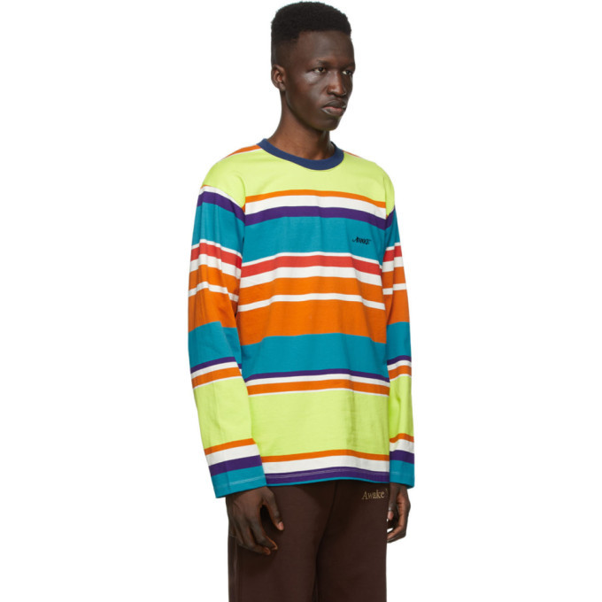 Awake NY Green Engineered Stripe Long Sleeve T-Shirt Awake NY
