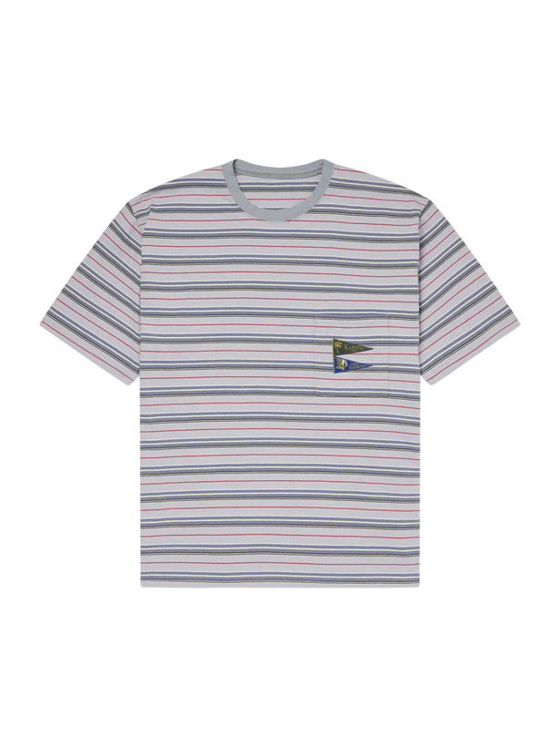 Photo: KAPITAL - Logo-Appliquéd Striped Cotton-Jersey T-Shirt - Blue