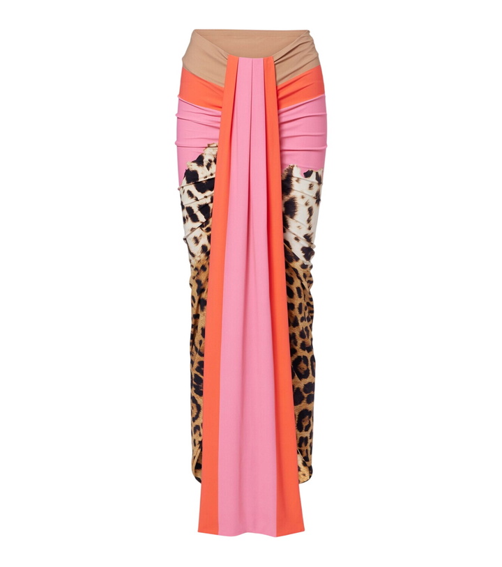 Photo: Roberto Cavalli Leopard-print asymmetric maxi skirt