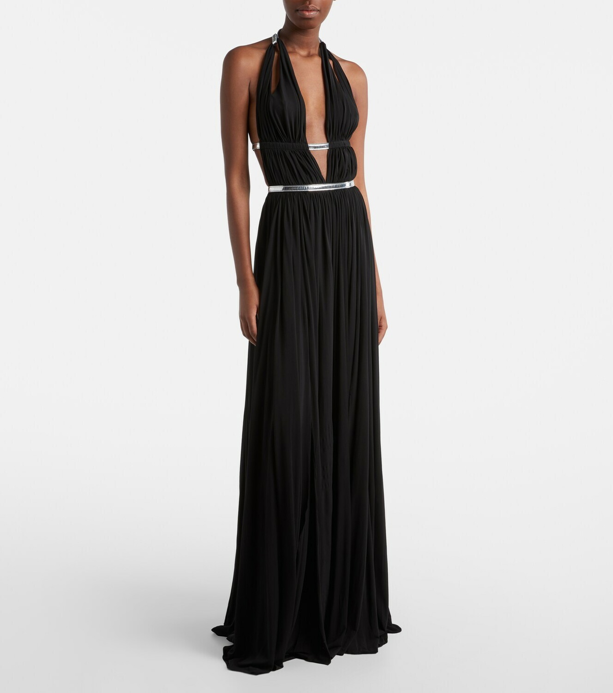 Alaïa Leather-trimmed draped gown