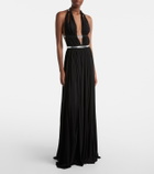 Alaïa Leather-trimmed draped gown