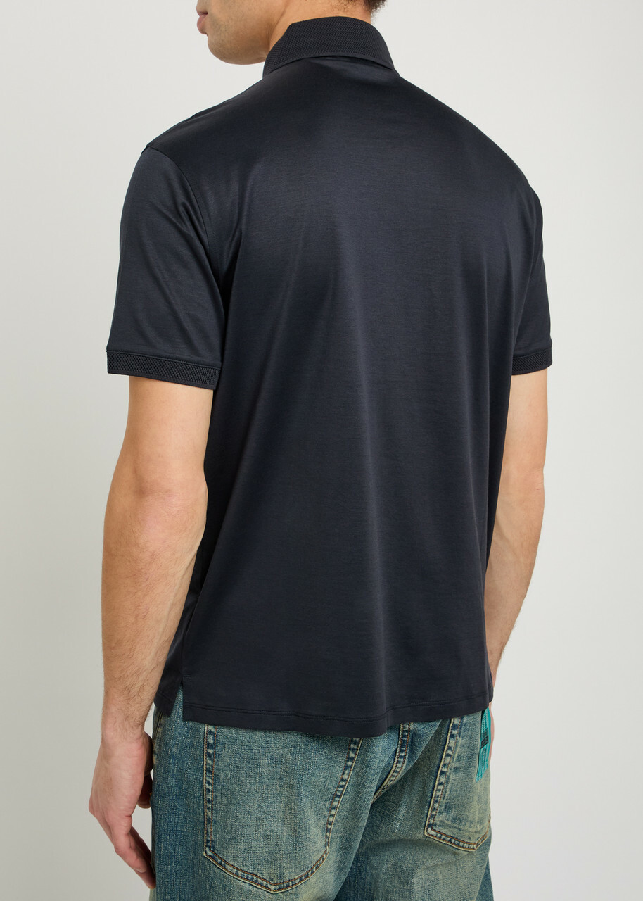 Emporio Armani Logo-embroidered Jersey Polo Shirt Navy