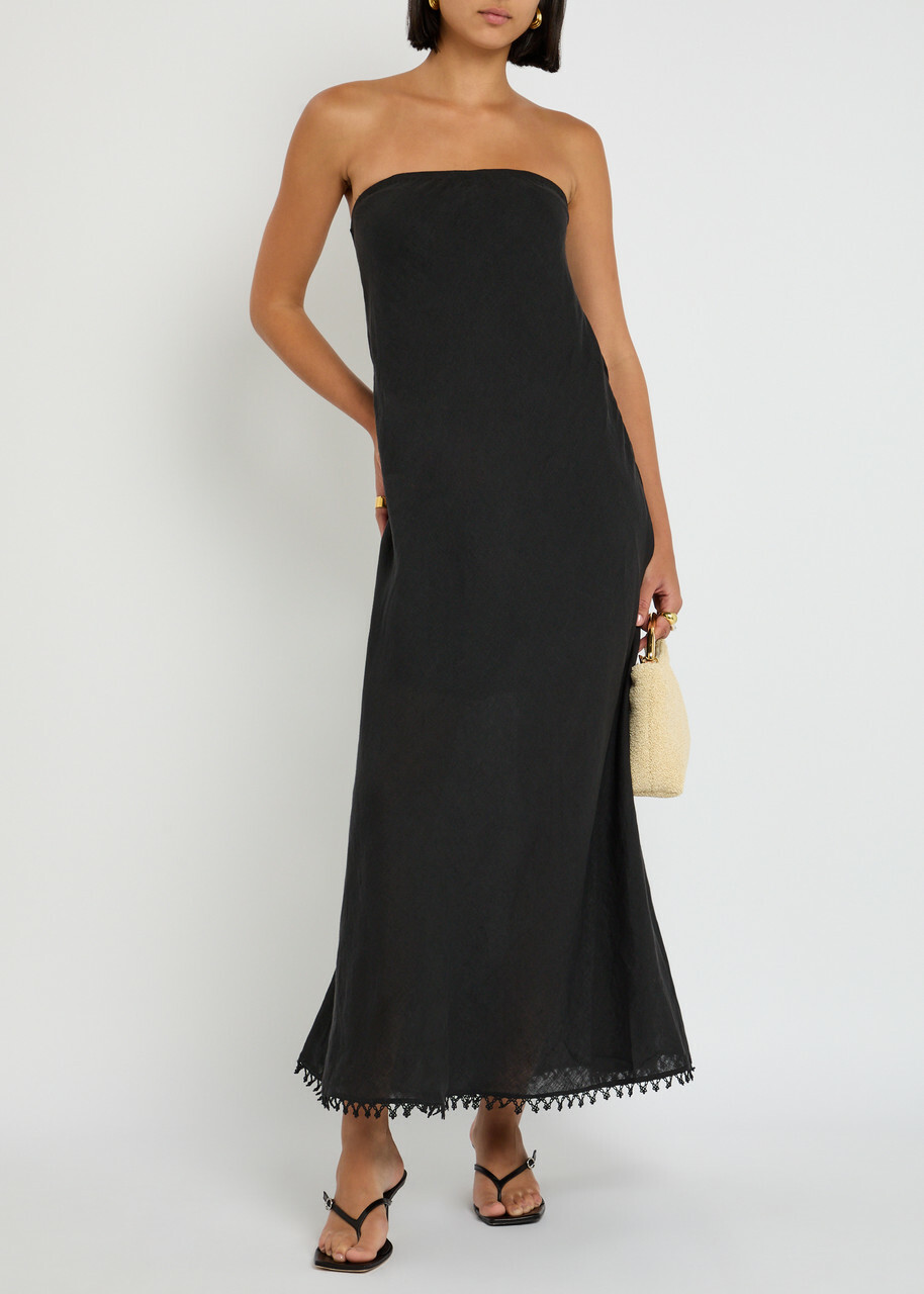 Skall Studio Victoria Strapless Linen Maxi Dress Black