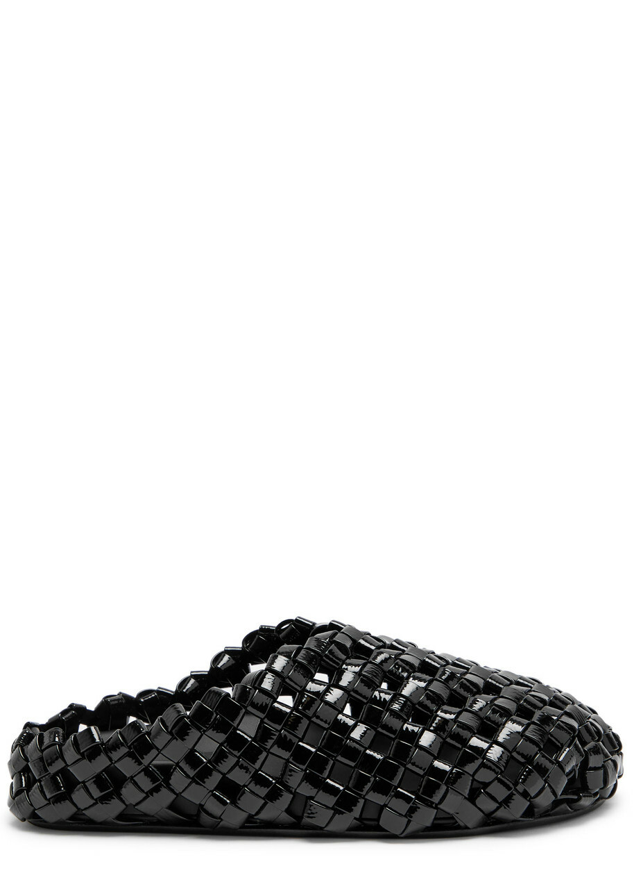 A.W.A.K.E Mode Woven Patent Leather Mules Black