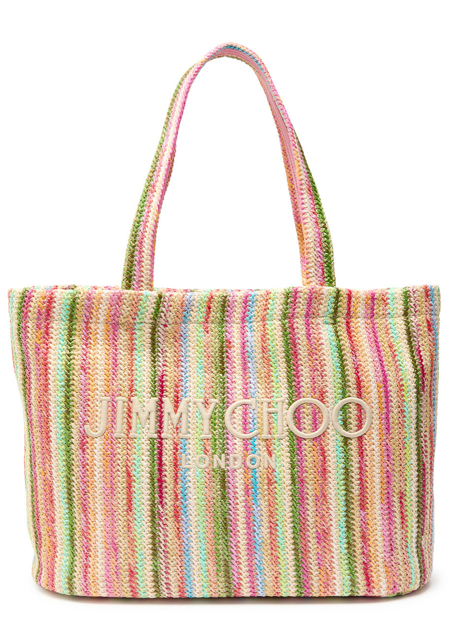 Jimmy Choo Beach Striped Raffia Tote - Green - One Size