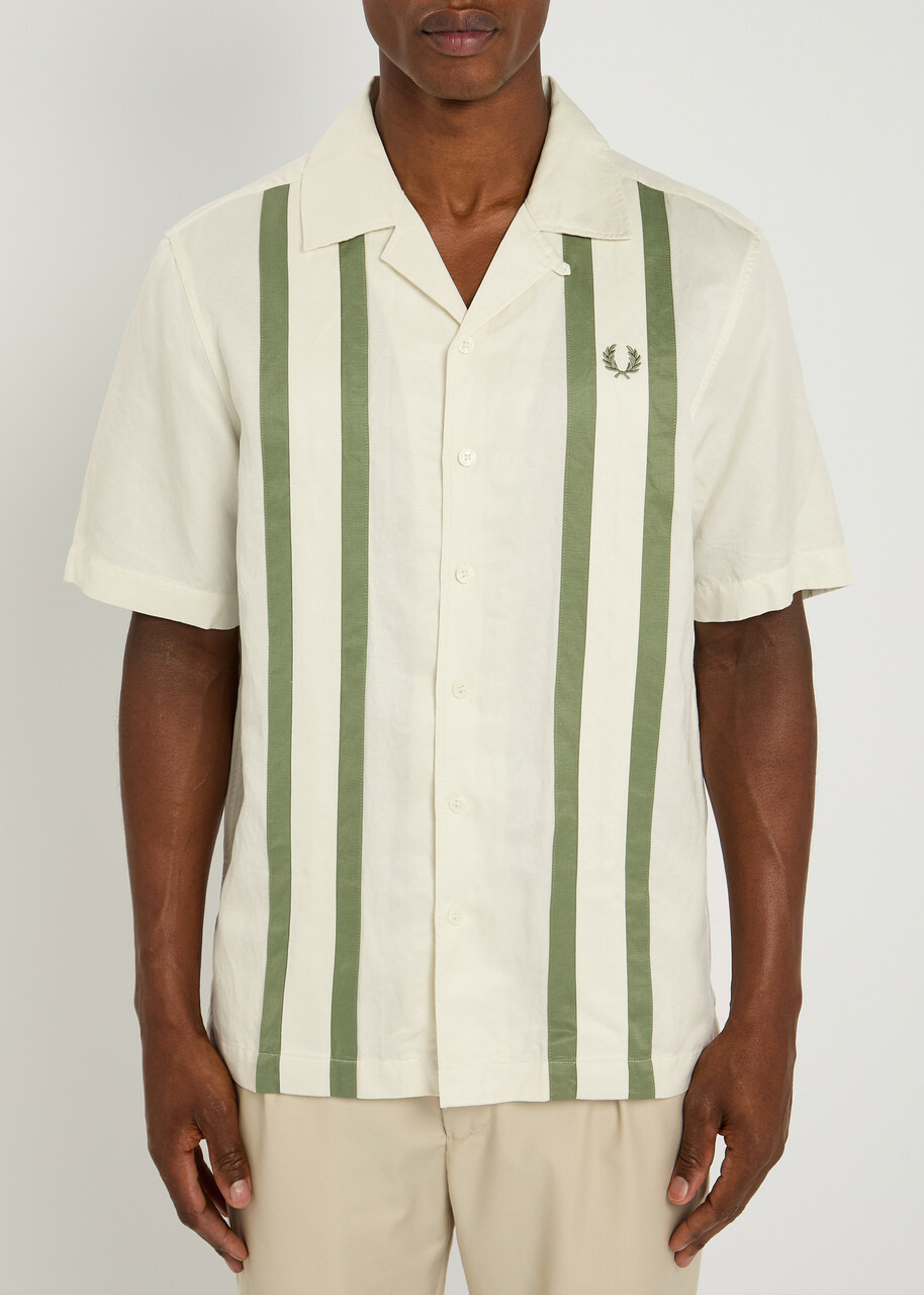Fred Perry Striped Logo-embroidered Woven Shirt Cream