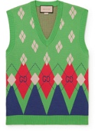 GUCCI - Slim-Fit Argyle-Jacquard Cotton Sweater Vest - Green
